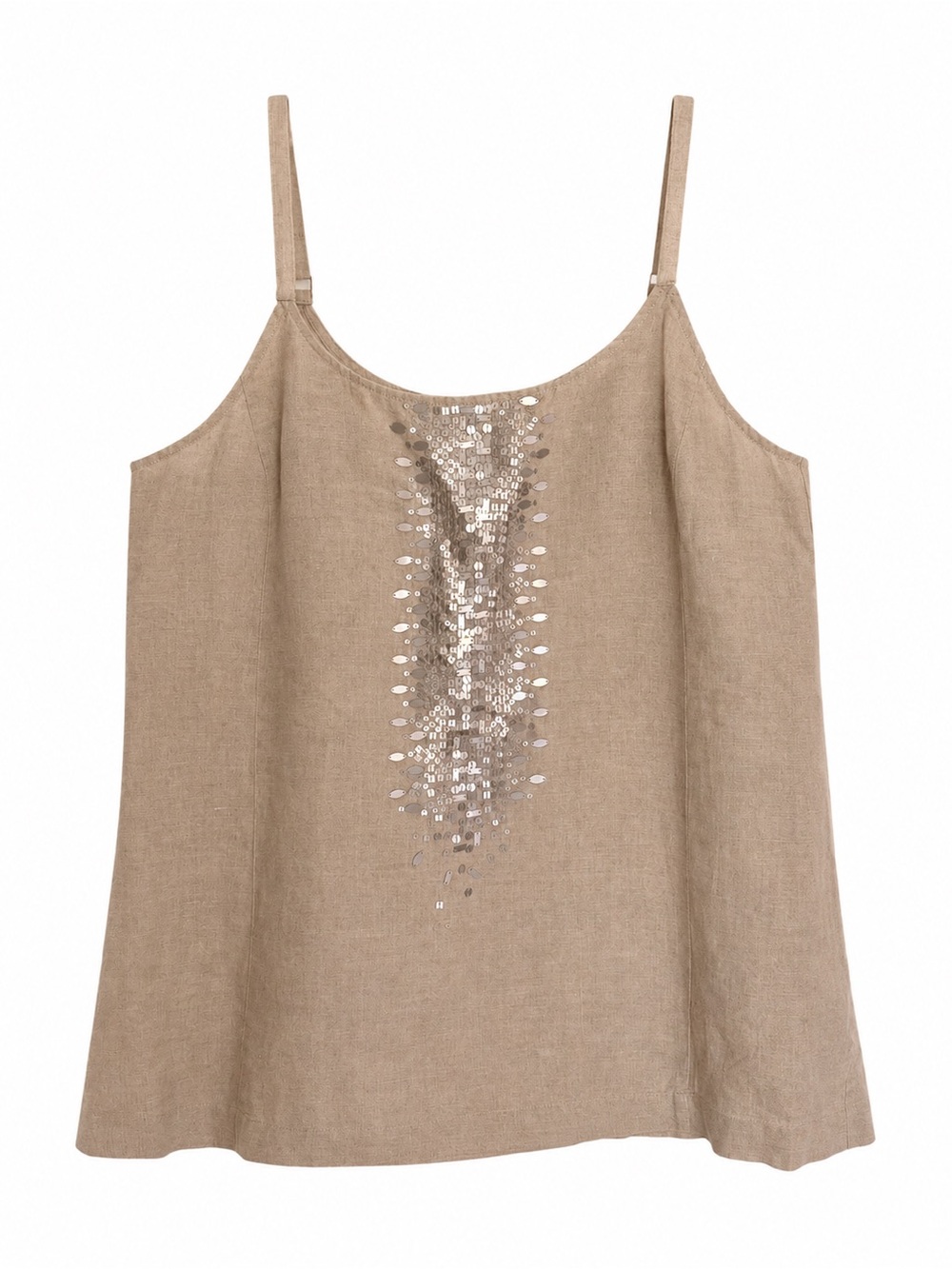Eileen Fisher Cream Organic
Linen Tank Silver Sequin Cami. Size Large
